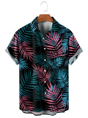 Palm Tree Leaves Hawaiian Vacation Casual Short Sleeve Shirt