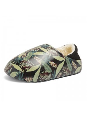 Men Warm Lining Slip  On Leaf Printing Fashion Home Winter Slippers