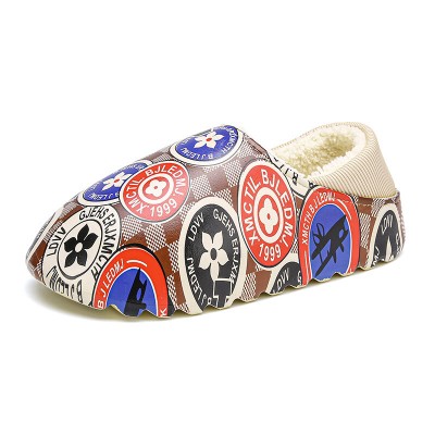 Men Warm Lining Waterproof Non  Slip Printing Colorful Stylish Home Winter Slippers