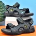 Men Beach PU Leather Non Slip Hook Loop Opened Toe Outdoor Sandals