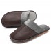 Men Leather Warm Plush Lining Non  slip Soft Home Slippers