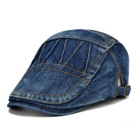 Menico Men Casual Made  Old Denim Sunshade Short Brim Beret Flat Hats