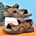 Men Beach PU Leather Non Slip Hook Loop Opened Toe Outdoor Sandals