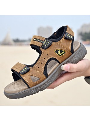 Men Beach PU Leather Non Slip Hook Loop Opened Toe Outdoor Sandals